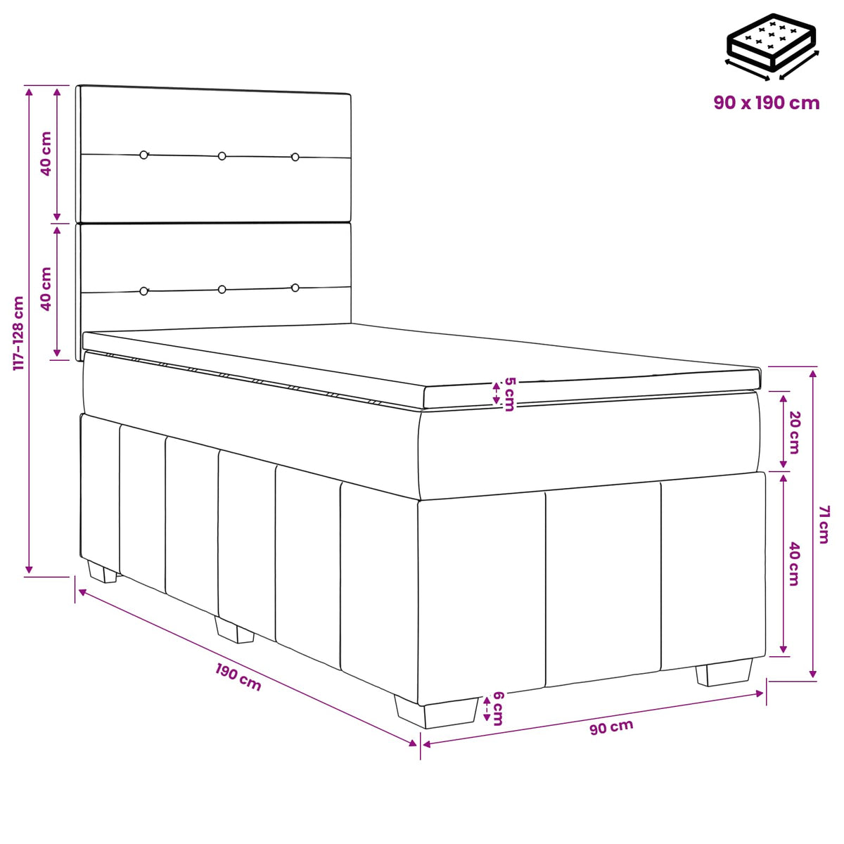 Boxspring krevet s madracem Tamnosiva Jjedan Tkanina