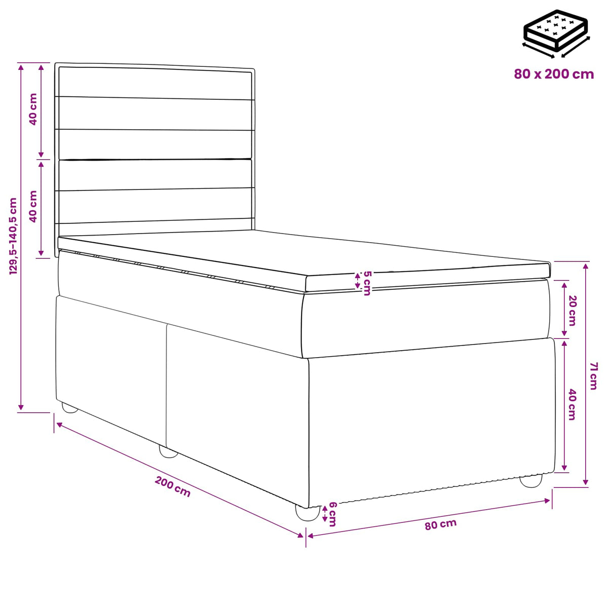 Boxspring krevet s madracem Sivosmeđa 80 x 200 cm Tkanina