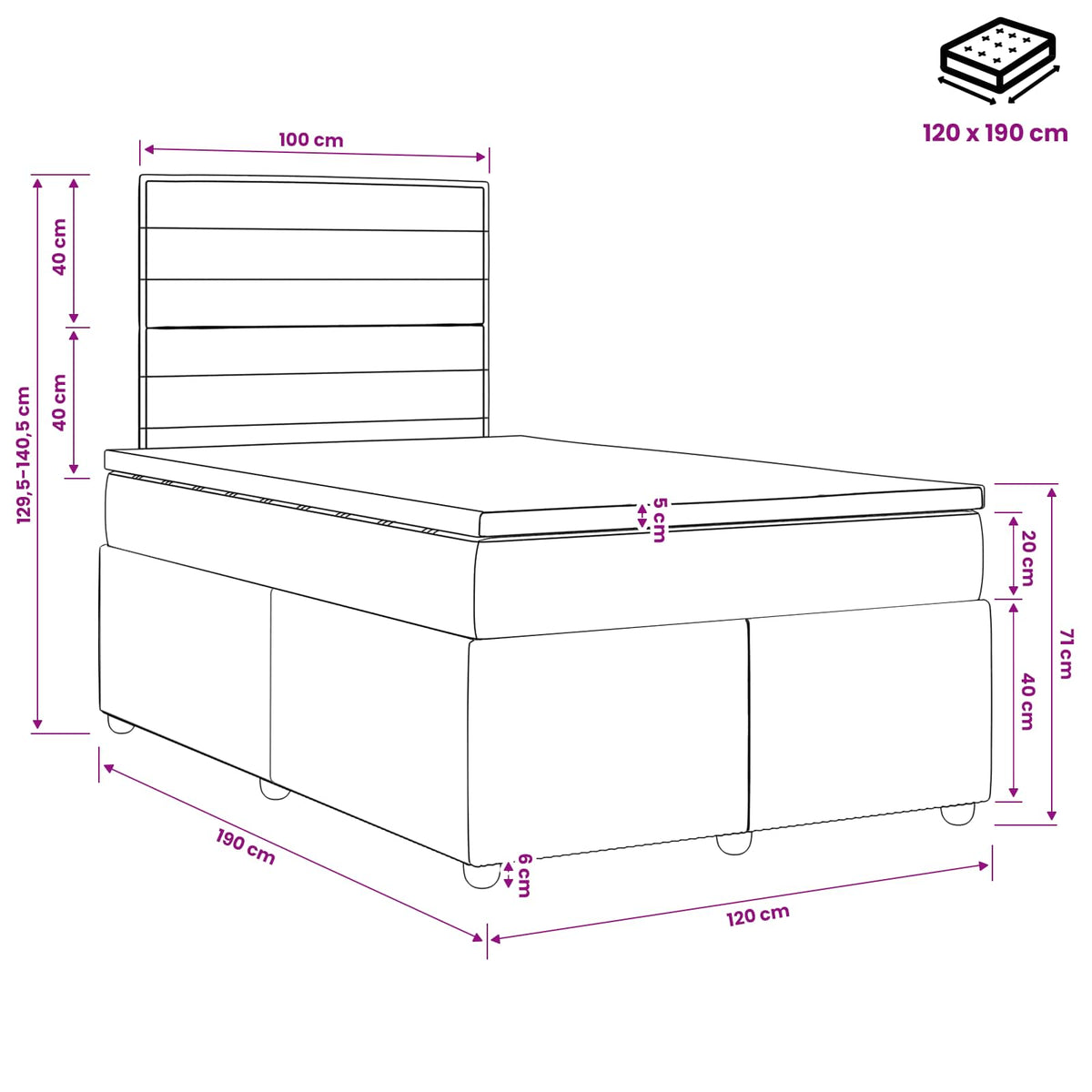Boxspring krevet s madracem Sivosmeđa 120 x 190 cm Tkanina
