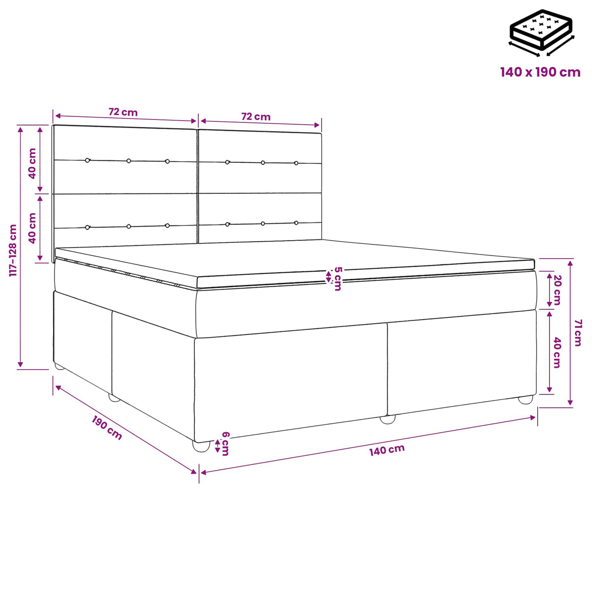 Boxspring krevet s madracem Crna 140 x 190 cm Tkanina
