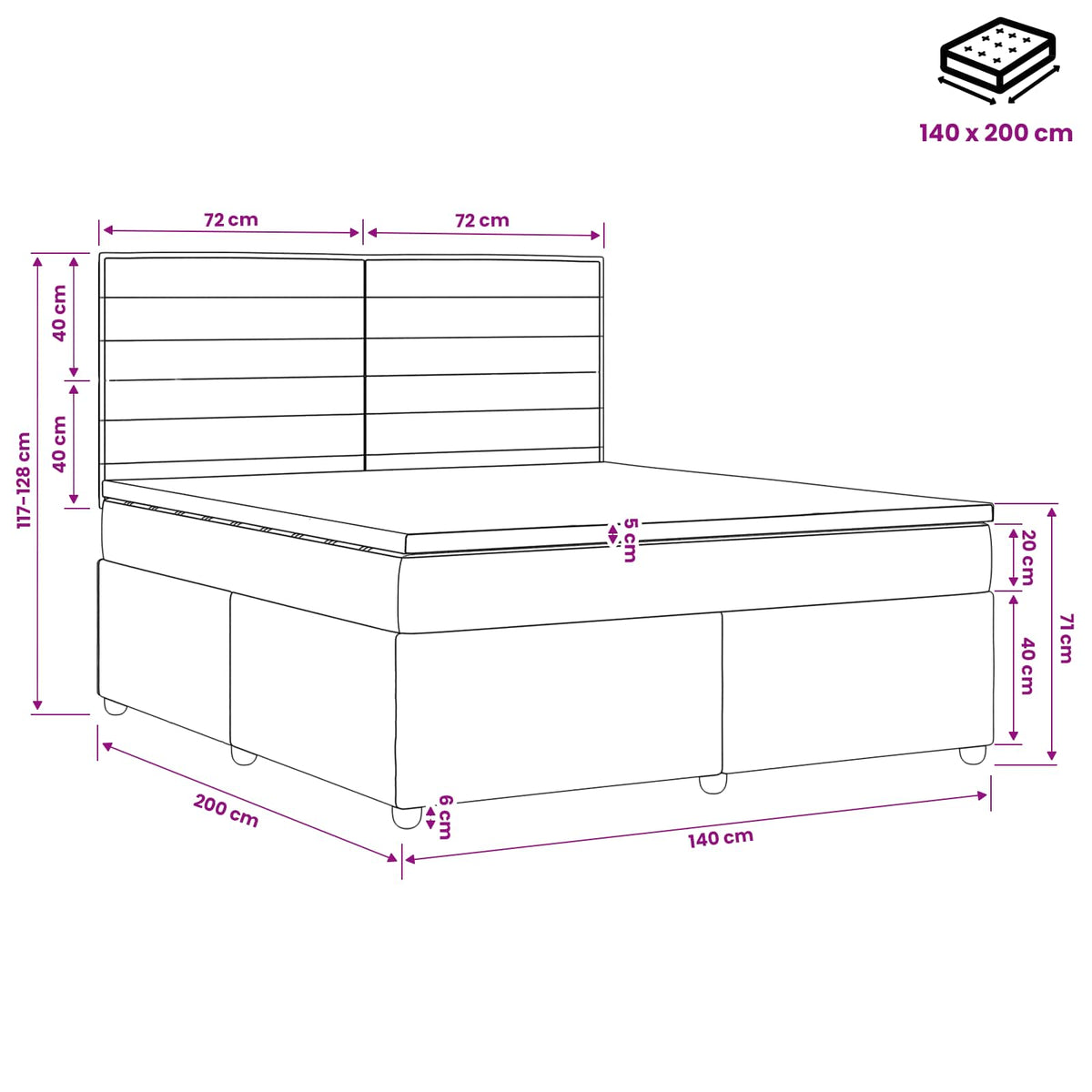Boxspring krevet s madracem Krem 140 x 200 cm Tkanina