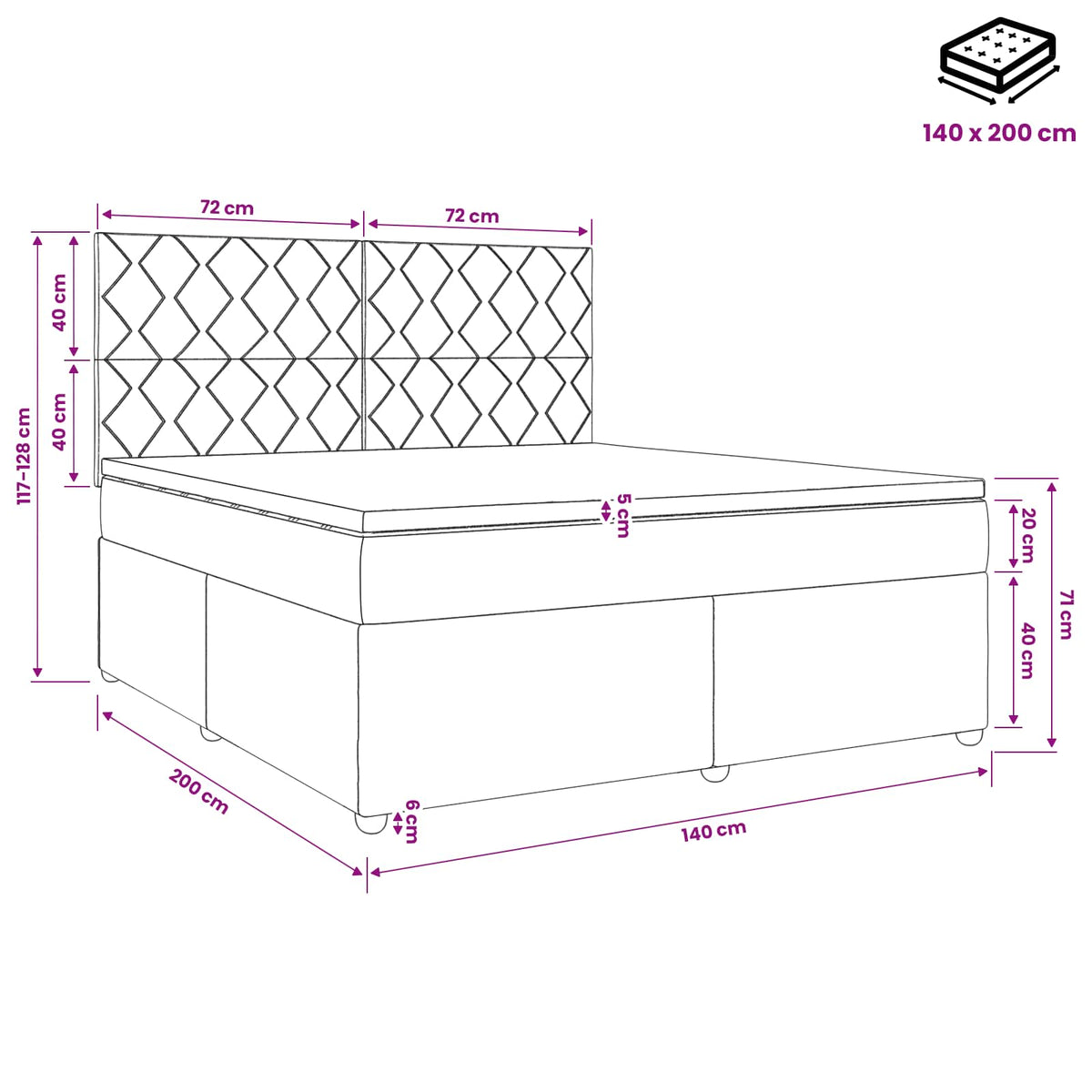 Boxspring krevet s madracem Sivosmeđa 140 x 200 cm Tkanina