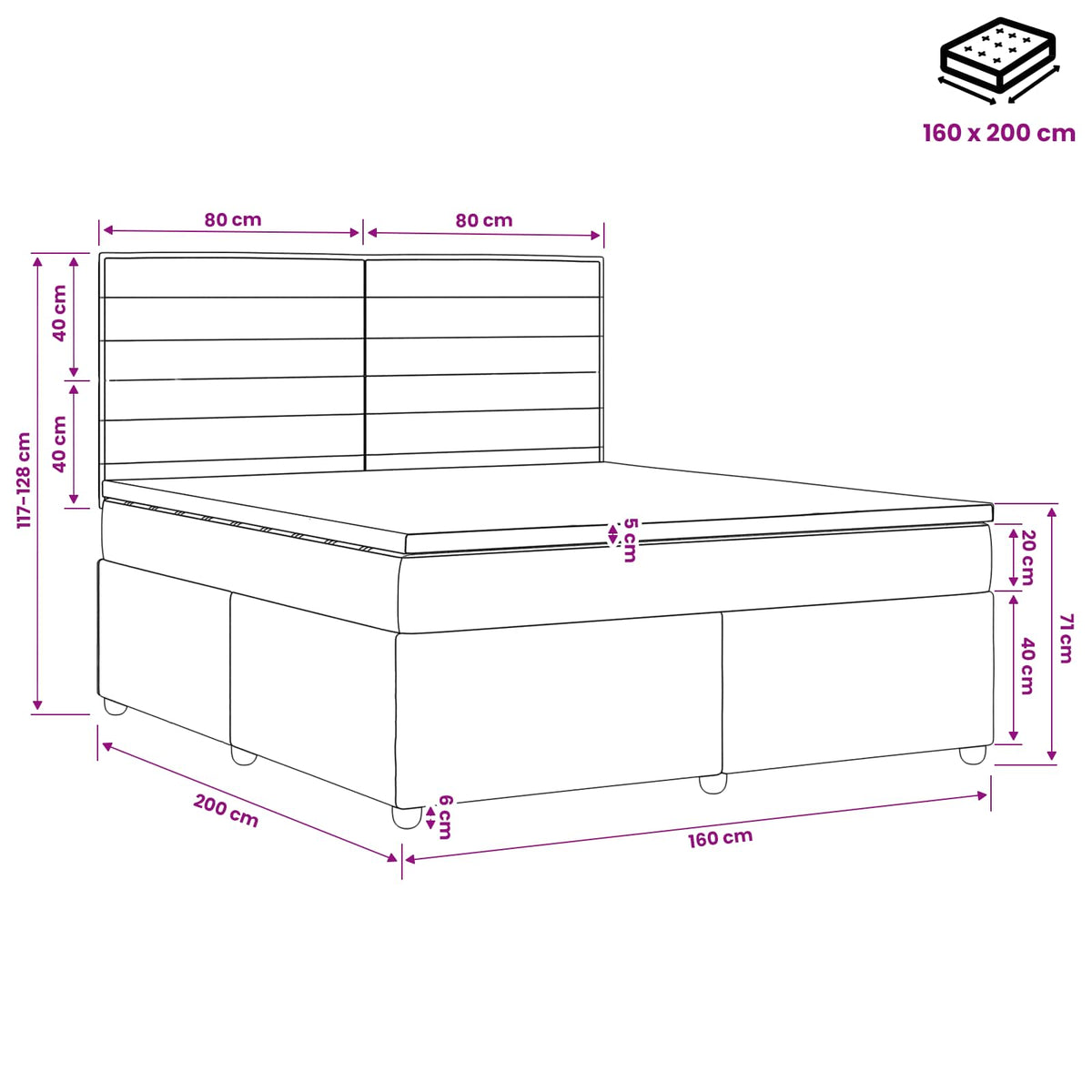 Boxspring krevet s madracem Tamnosiva 160 x 200 cm Tkanina