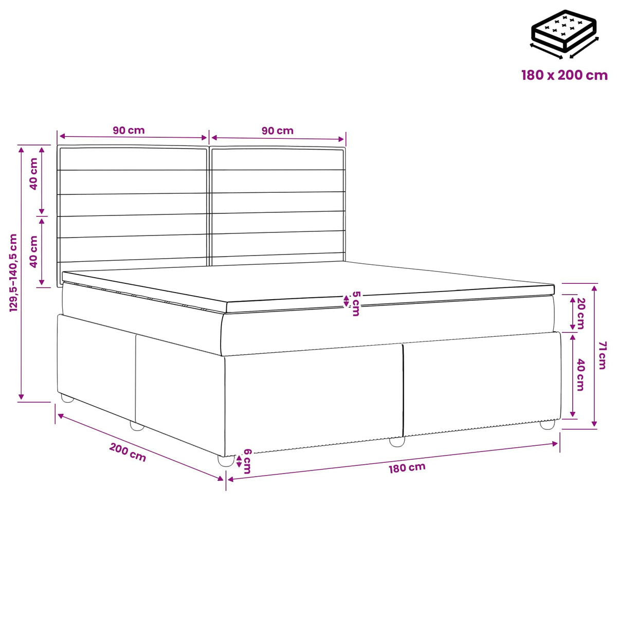 Boxspring krevet s madracem Tamnosiva 180 x 200 cm Tkanina