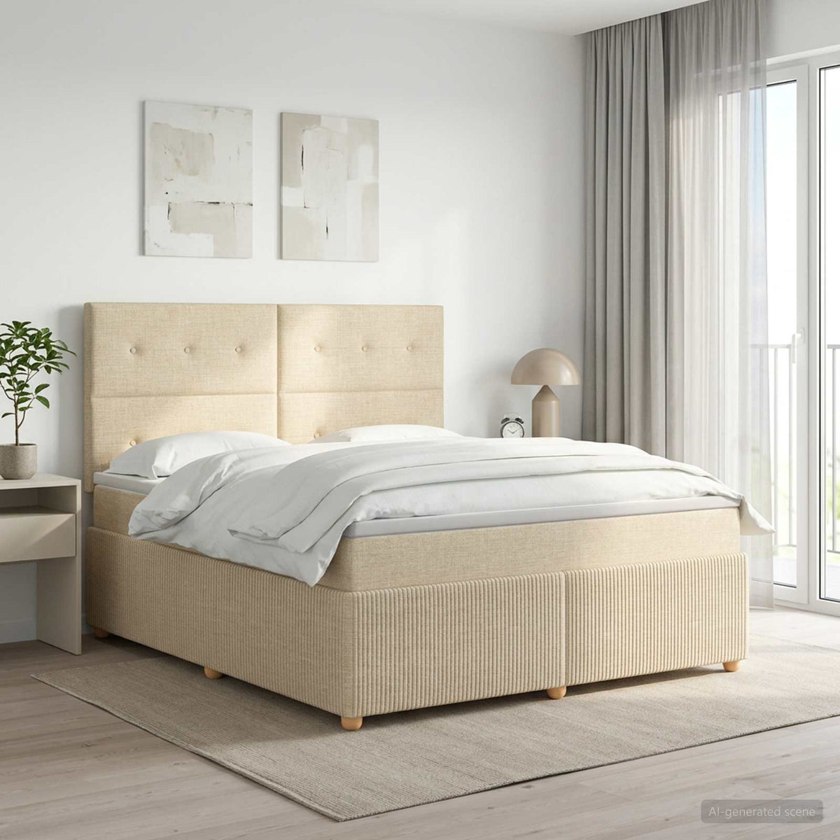 Boxspring krevet s madracem Krem 140 x 200 cm Tkanina