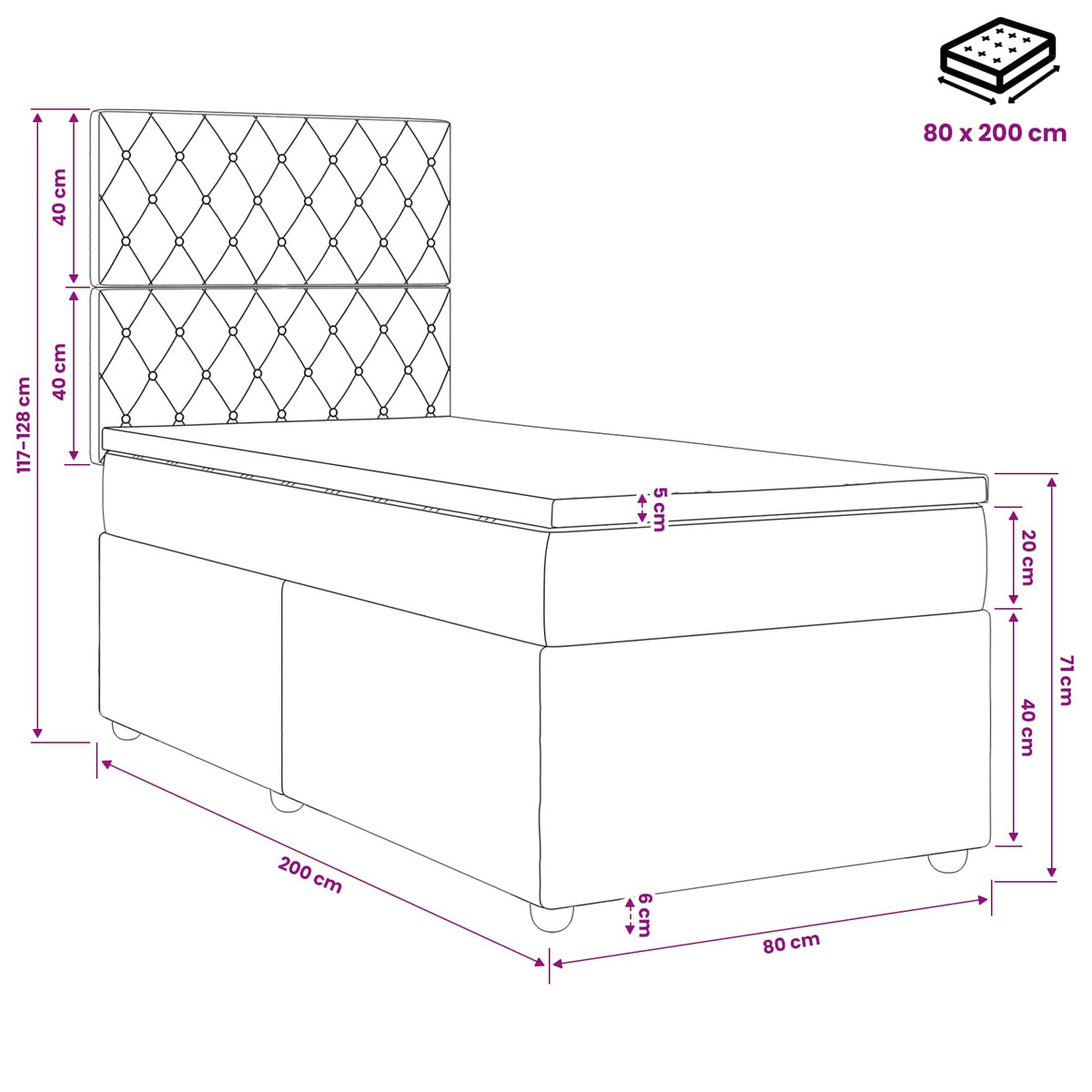 Boxspring krevet s madracem Svjetlosiva 80 x 200 cm Baršun