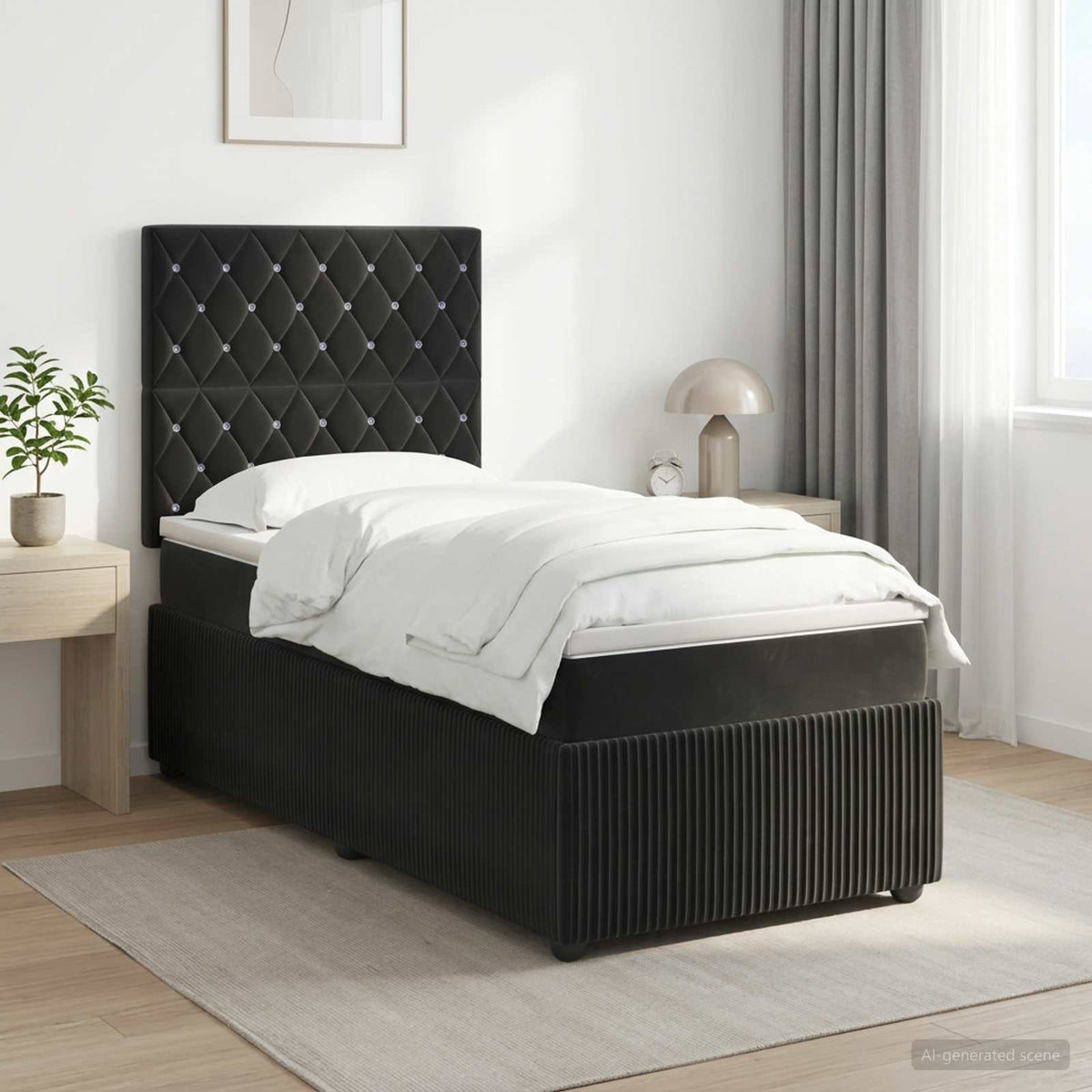 Box spring krevet s madracem tamnoplavi baršunasti