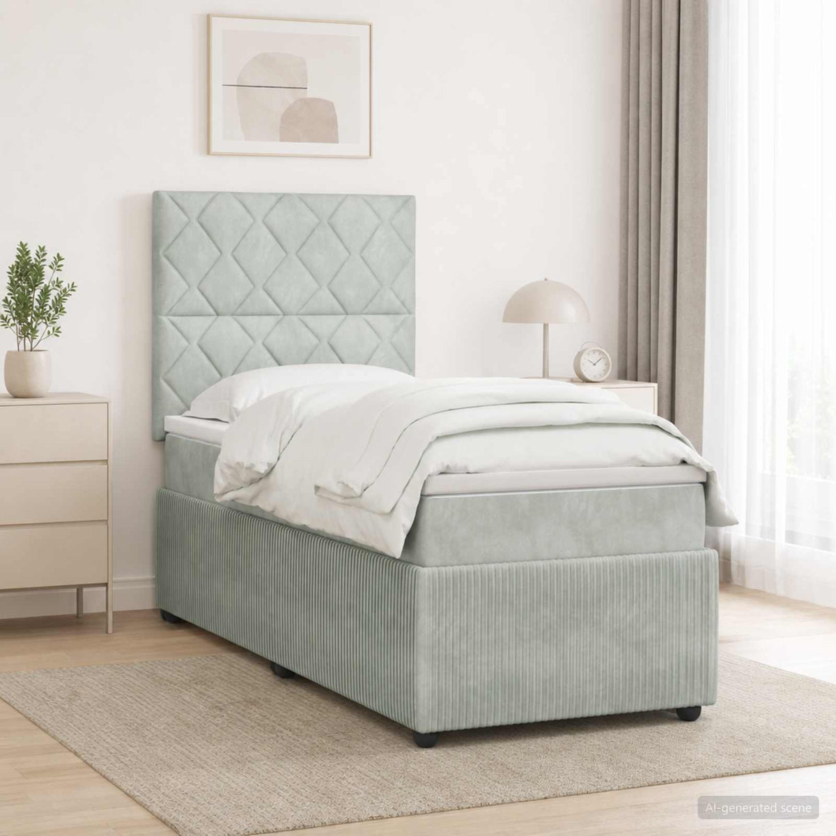 Boxspring krevet s madracem Svjetlosiva 90 x 200 cm Baršun