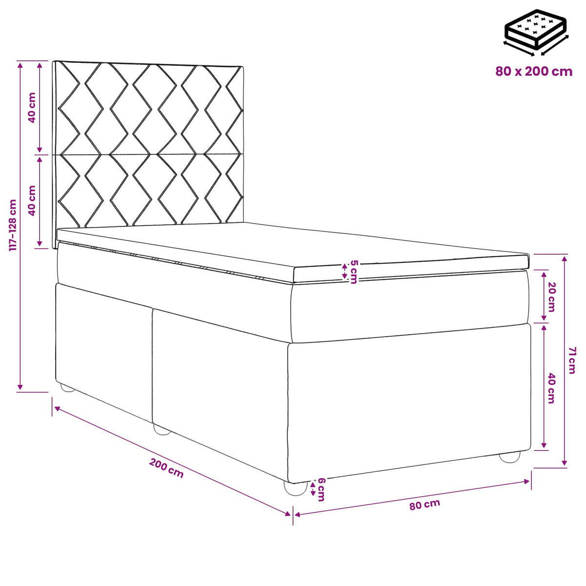 Boxspring krevet s madracem Plava 80 x 200 cm Baršun