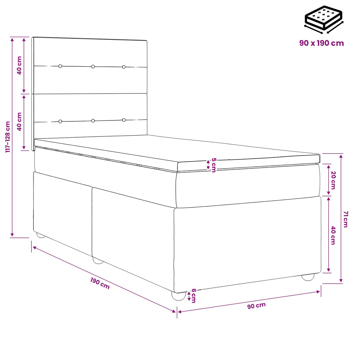 Boxspring krevet s madracem Ružičasta 90 x 190 cm Baršun