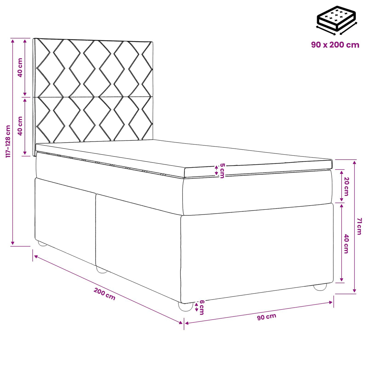 Boxspring krevet s madracem Crna 90 x 200 cm Baršun