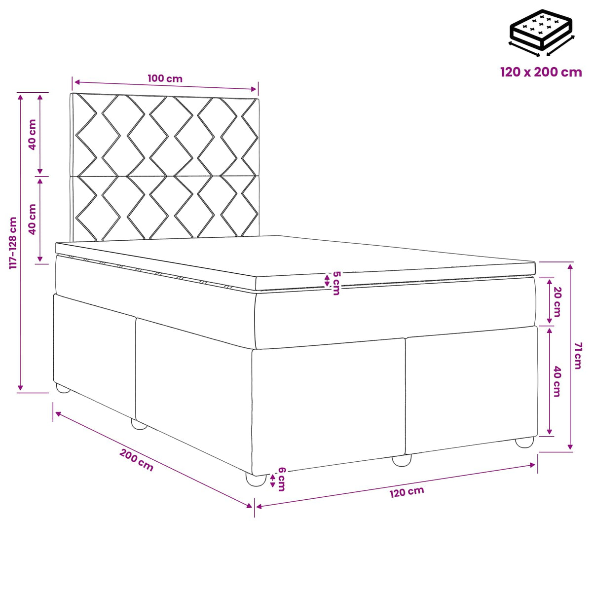 Boxspring krevet s madracem Tamnosiva 120 x 200 cm Baršun