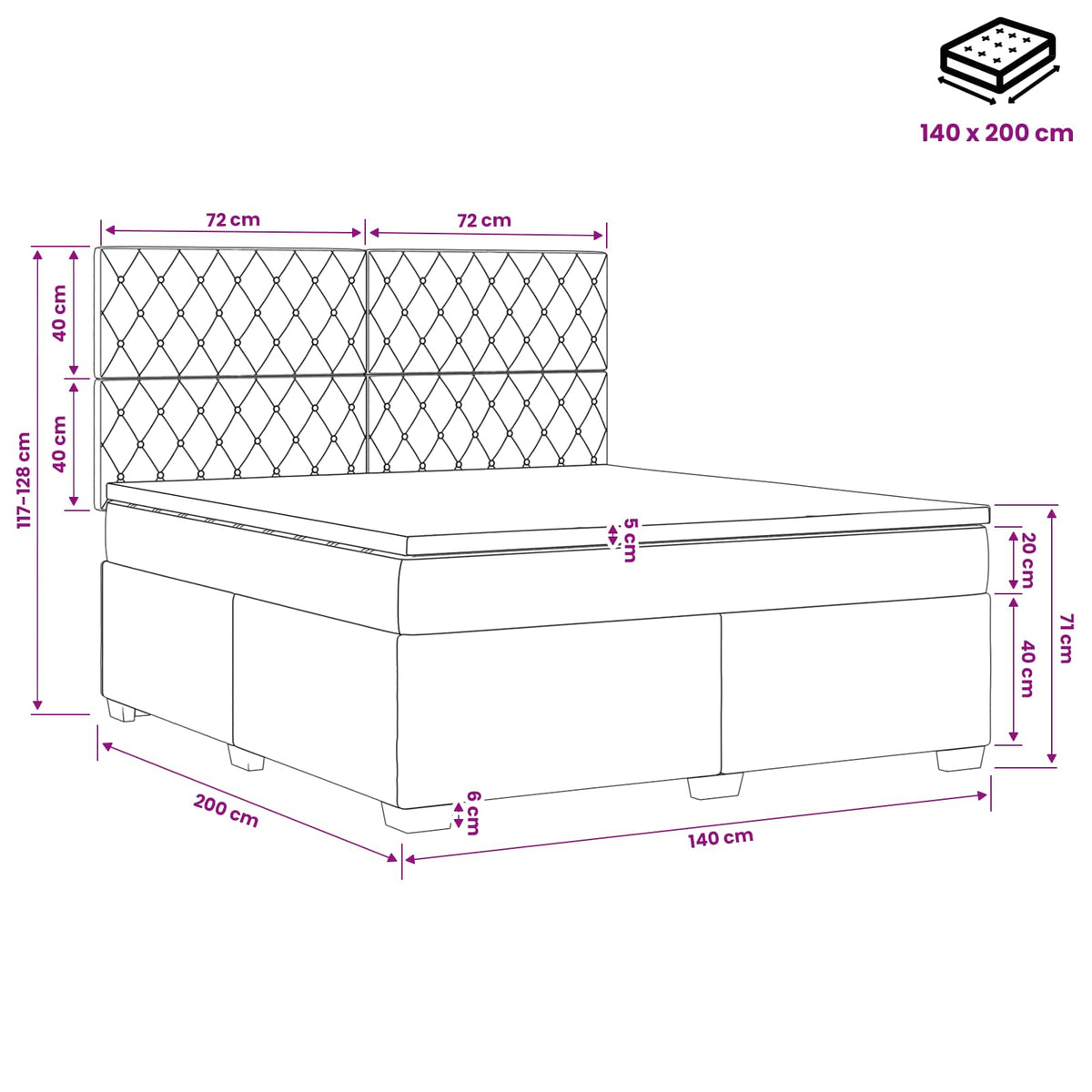 Boxspring krevet s madracem Plava 140 x 200 cm Baršun