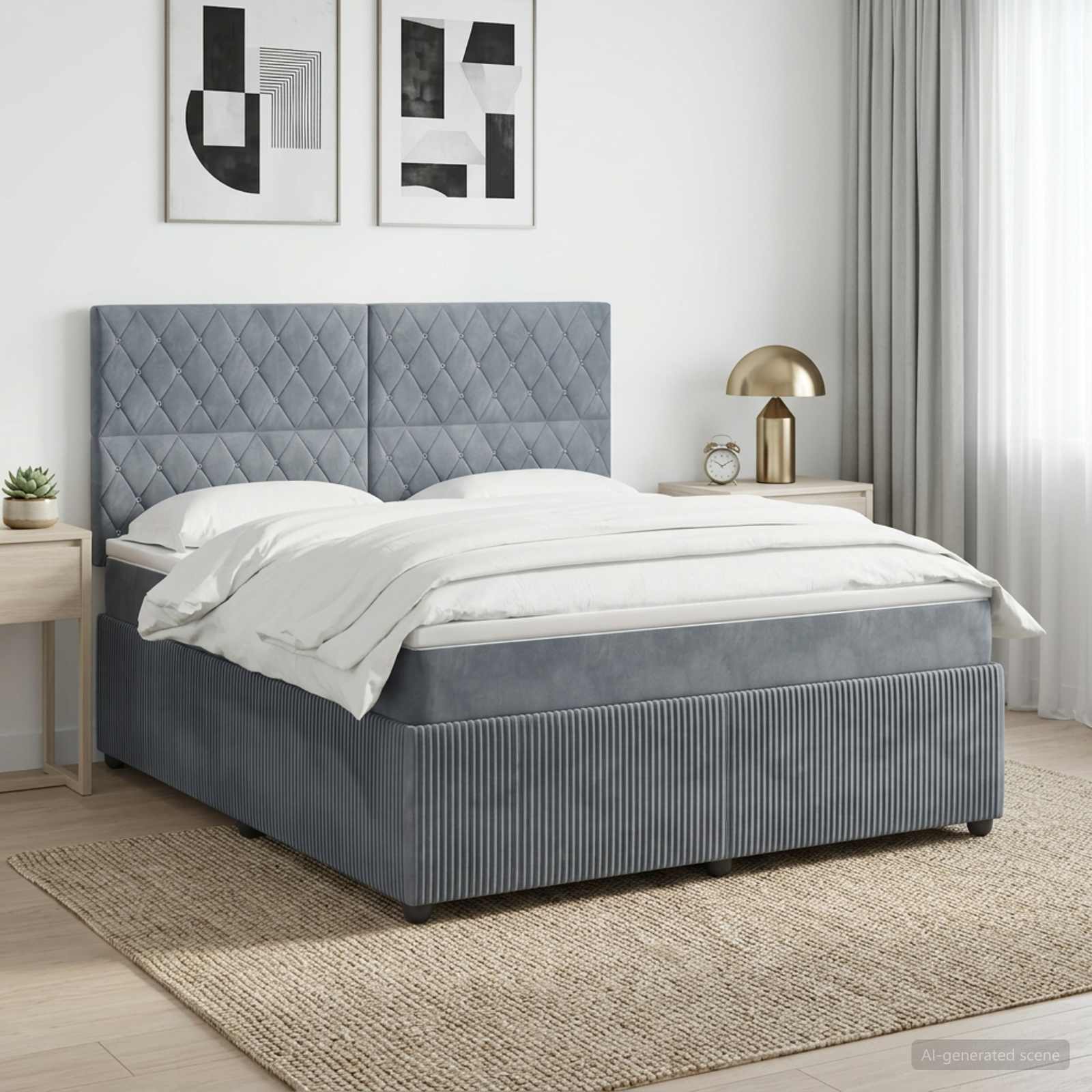 Boxspring krevet s madracem Tamnosiva 140 x 190 cm Baršun
