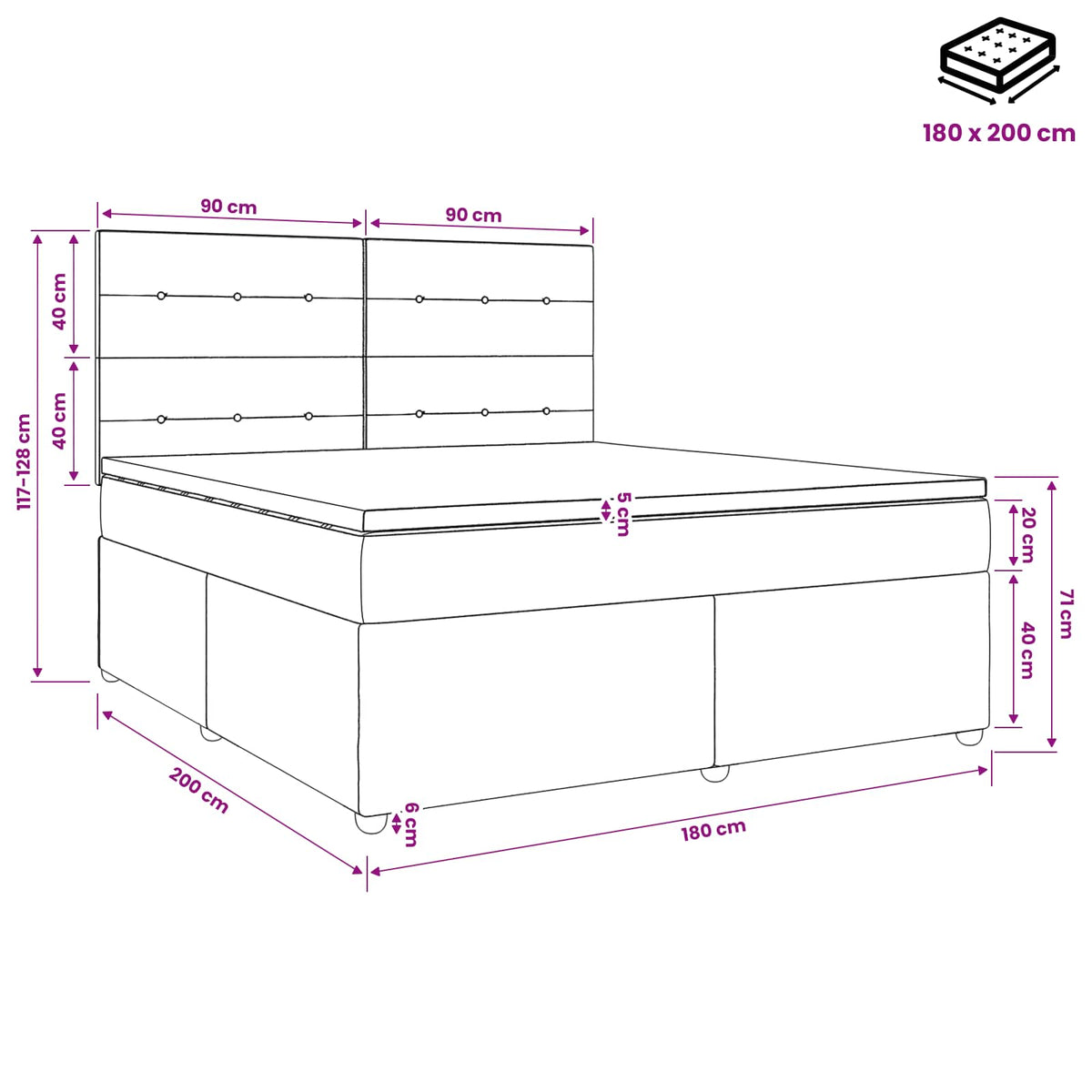 Boxspring krevet s madracem Tamnosiva 180 x 200 cm Baršun