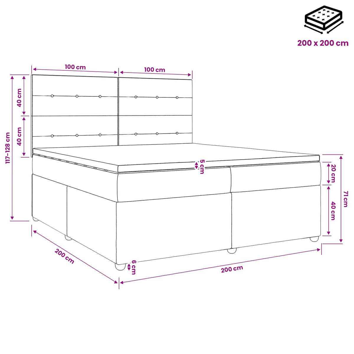 Boxspring krevet s madracem Svjetlosiva 200 x 200 cm Baršun