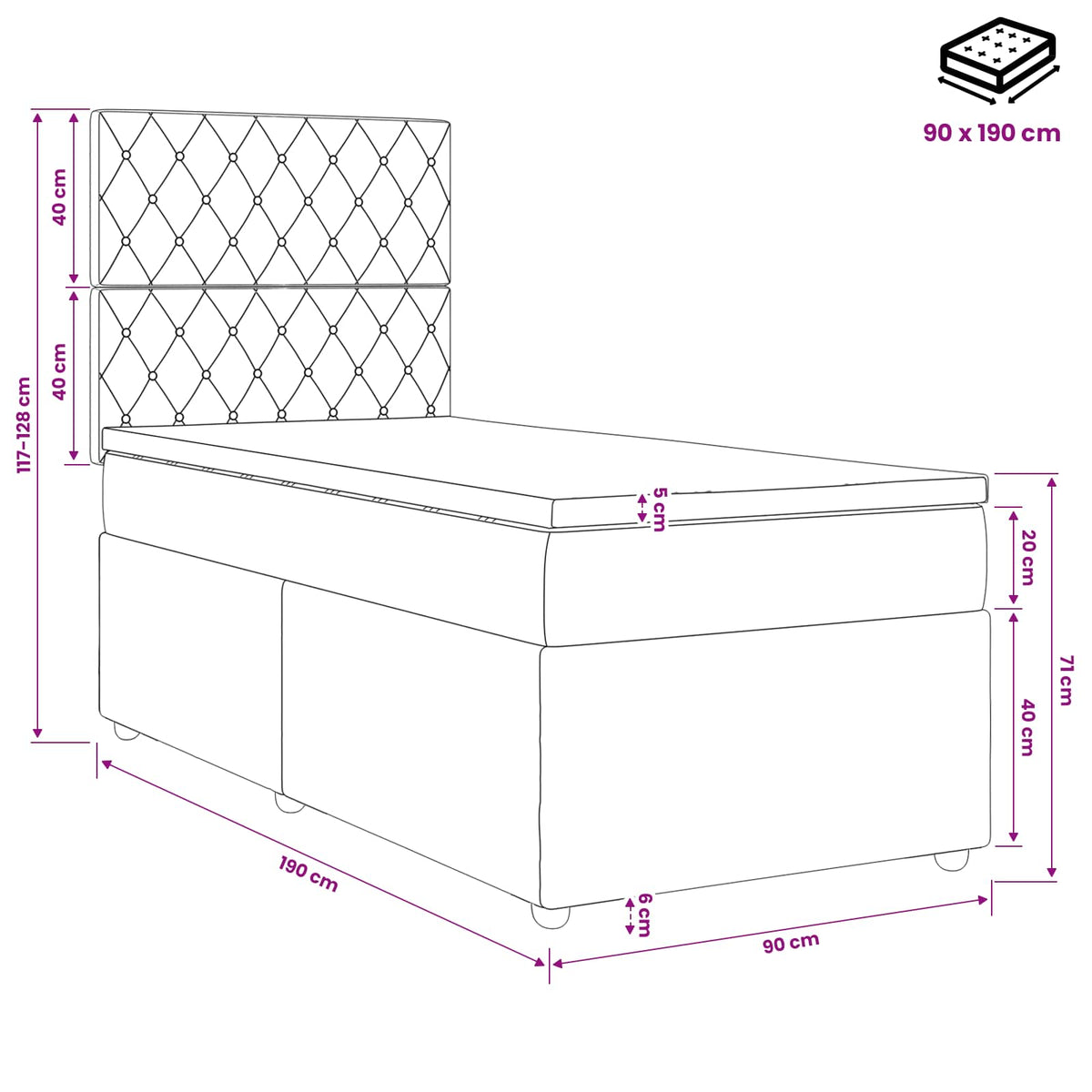 Boxspring krevet s madracem Tamnosiva Jjedan Baršun