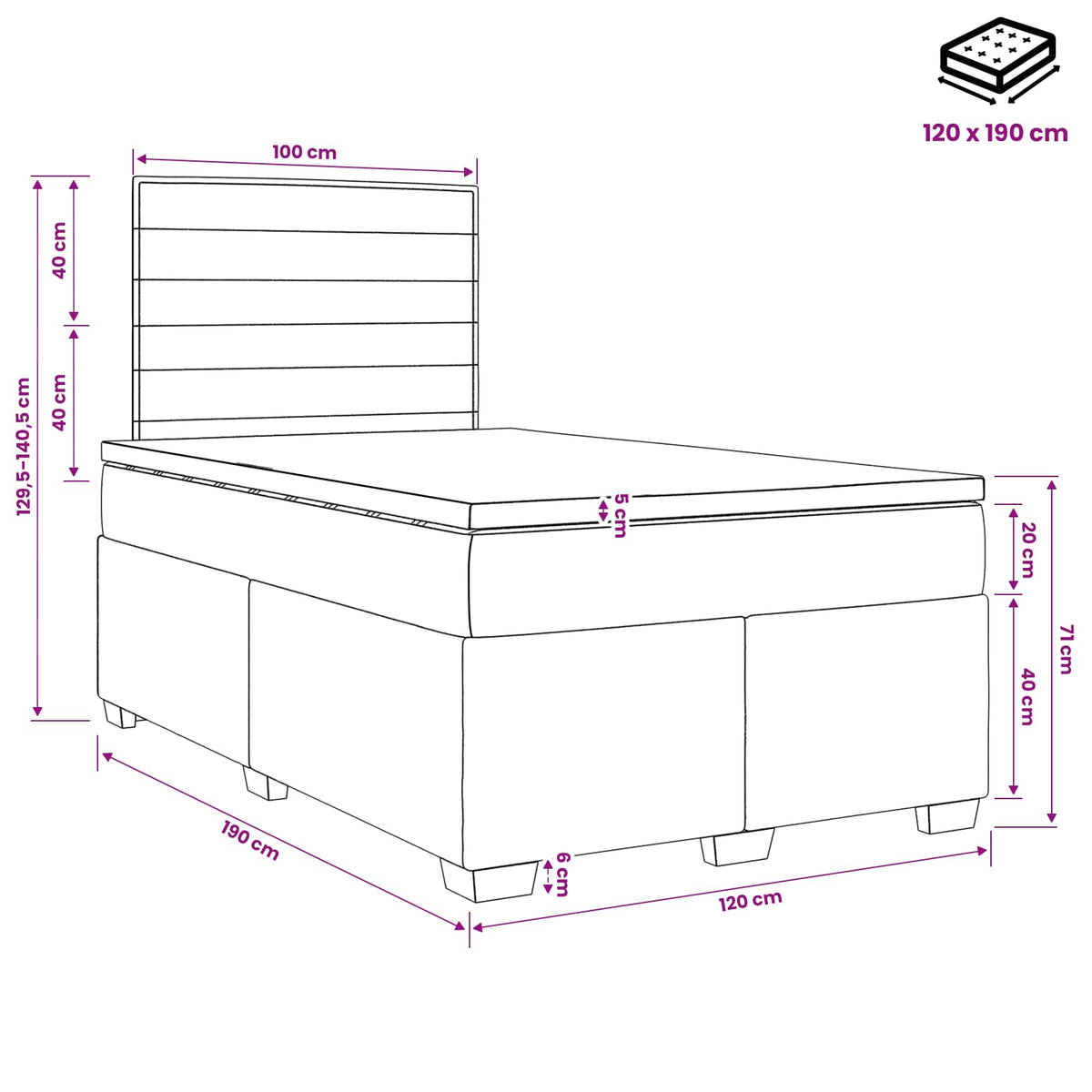 Boxspring krevet s madracem Krem 120 x 190 cm Tkanina
