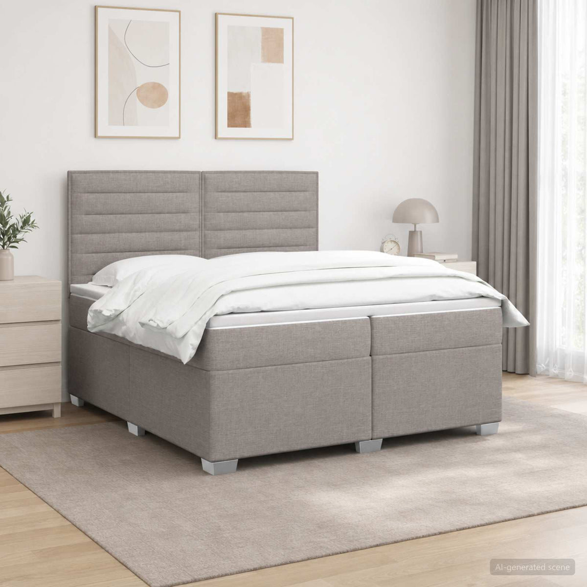 Boxspring krevet s madracem Sivosmeđa 200 x 200 cm Tkanina