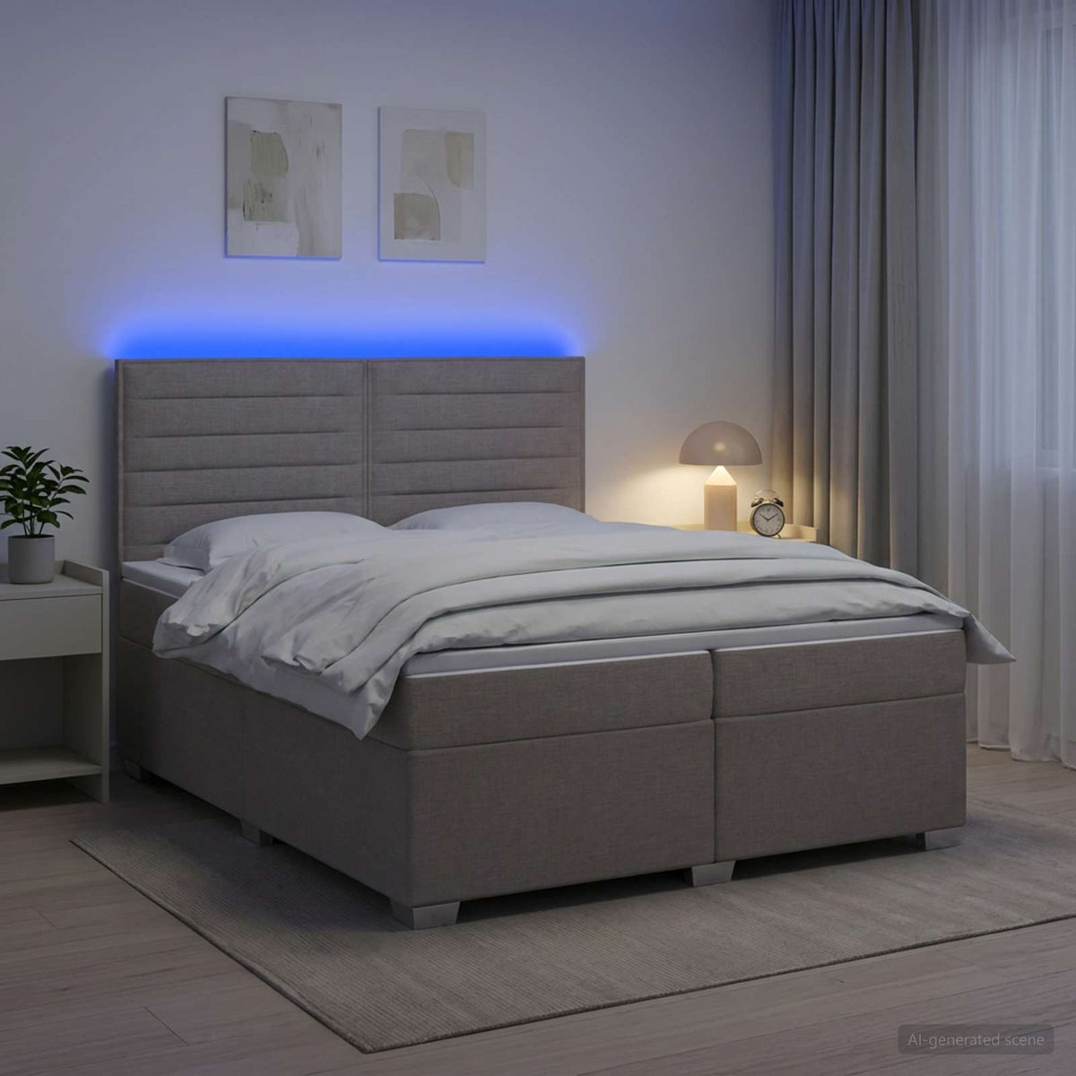 Boxspring krevet s madracem Sivosmeđa 200 x 200 cm Tkanina