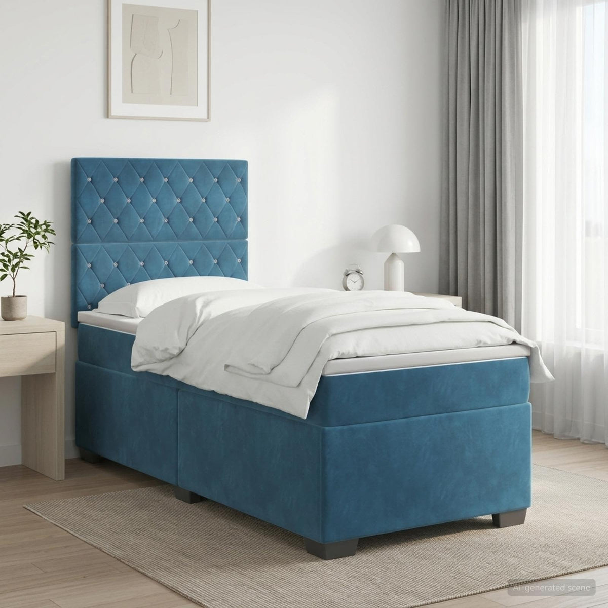 Boxspring krevet s madracem Plava 90 x 190 cm Baršun