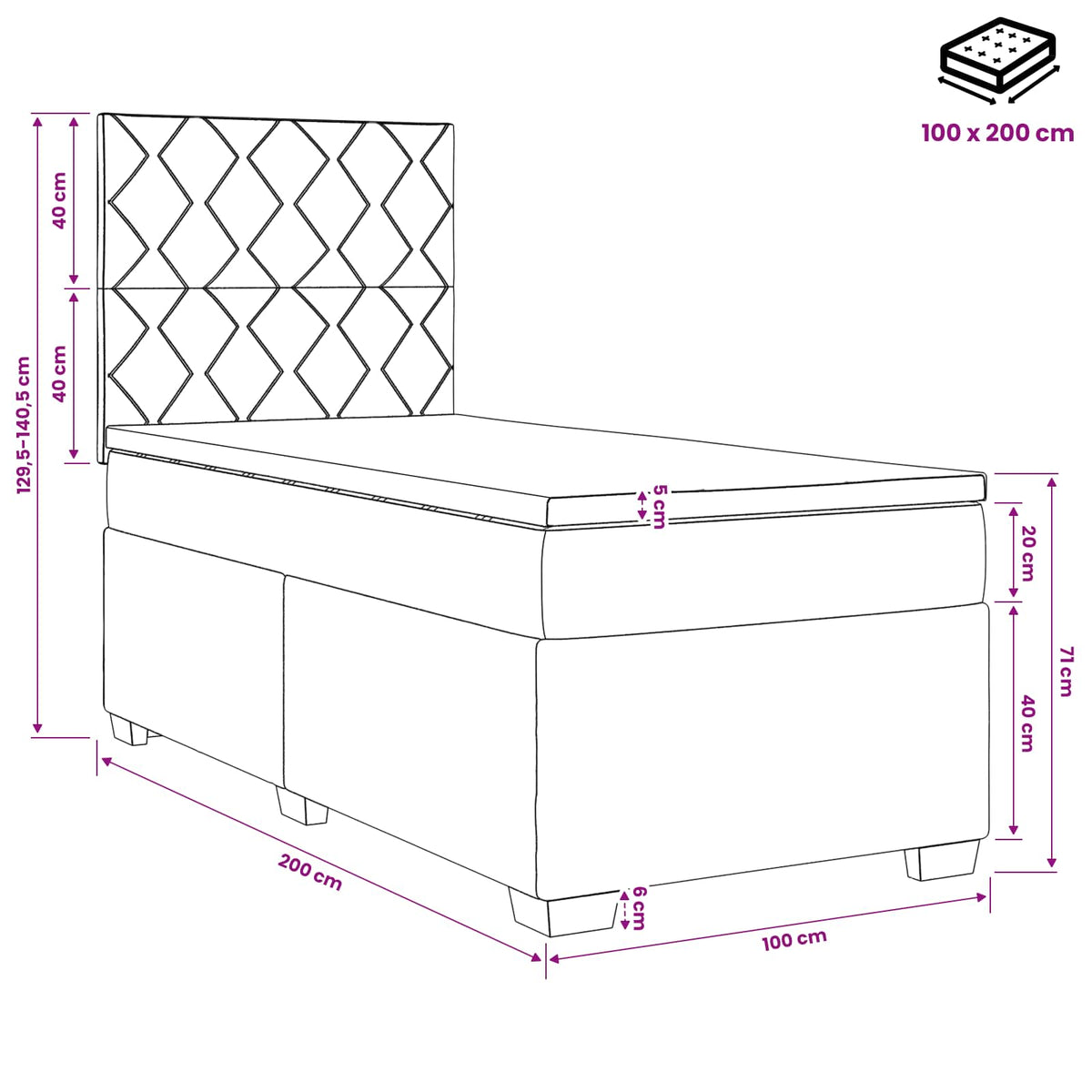 Boxspring krevet s madracem Tamnosiva 100 x 200 cm Baršun 100 x 200 x 140.5 cm