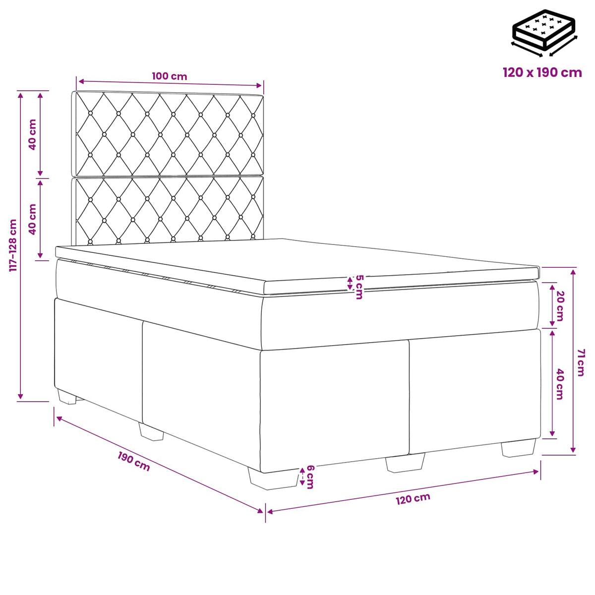 Boxspring krevet s madracem Tamnosiva 120 x 190 cm Baršun