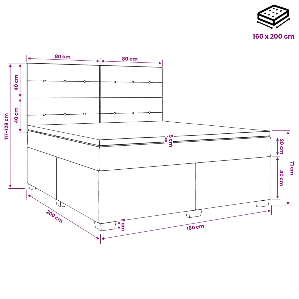 Boxspring krevet s madracem Plava 160 x 200 cm Baršun