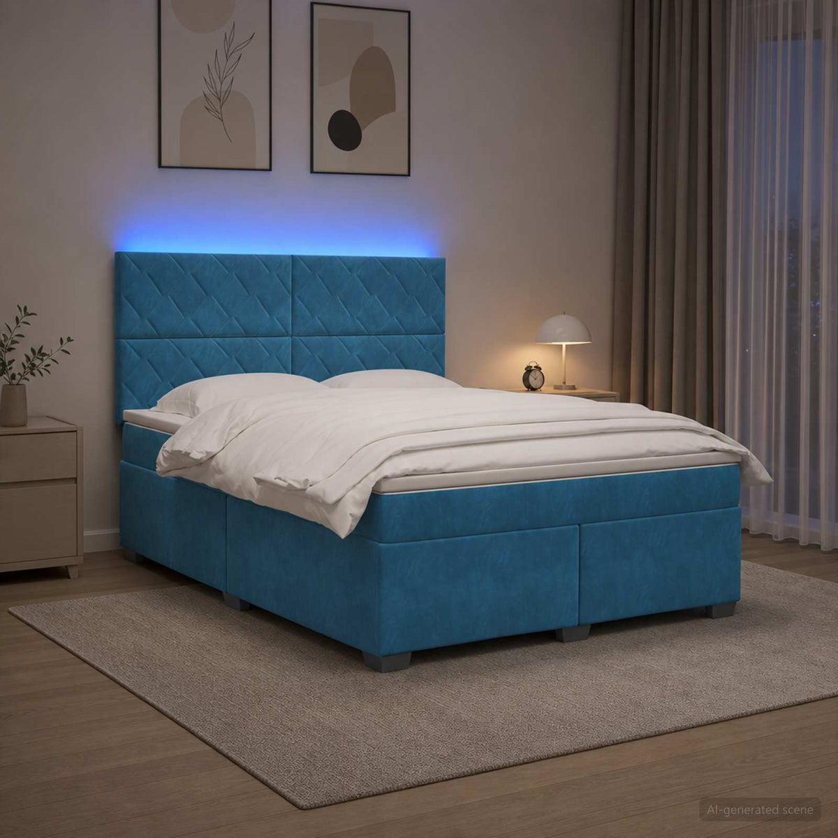 Boxspring krevet s madracem Plava 140 x 200 cm Baršun
