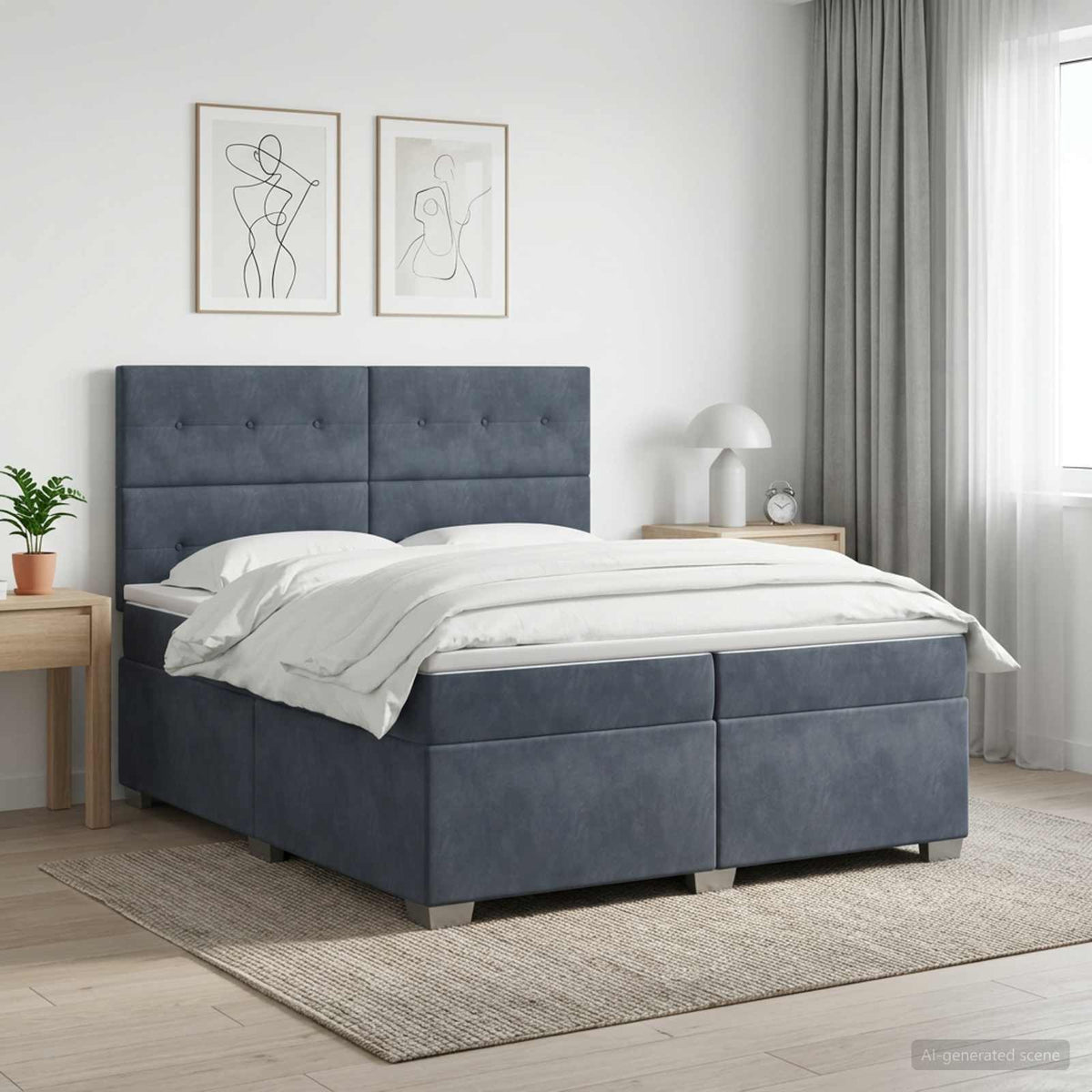 Boxspring krevet s madracem Tamnosiva 200 x 200 cm Baršun