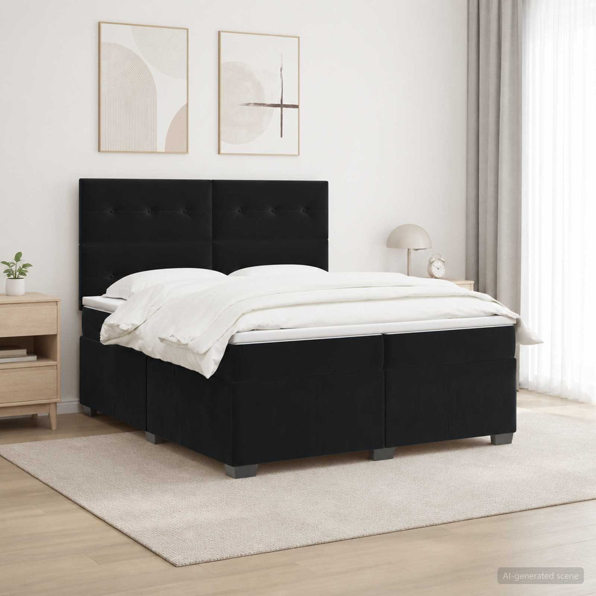 Boxspring krevet s madracem Crna 200 x 200 cm Baršun