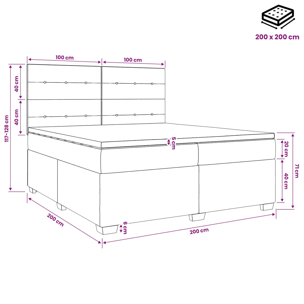 Boxspring krevet s madracem Ružičasta 200 x 200 cm Baršun