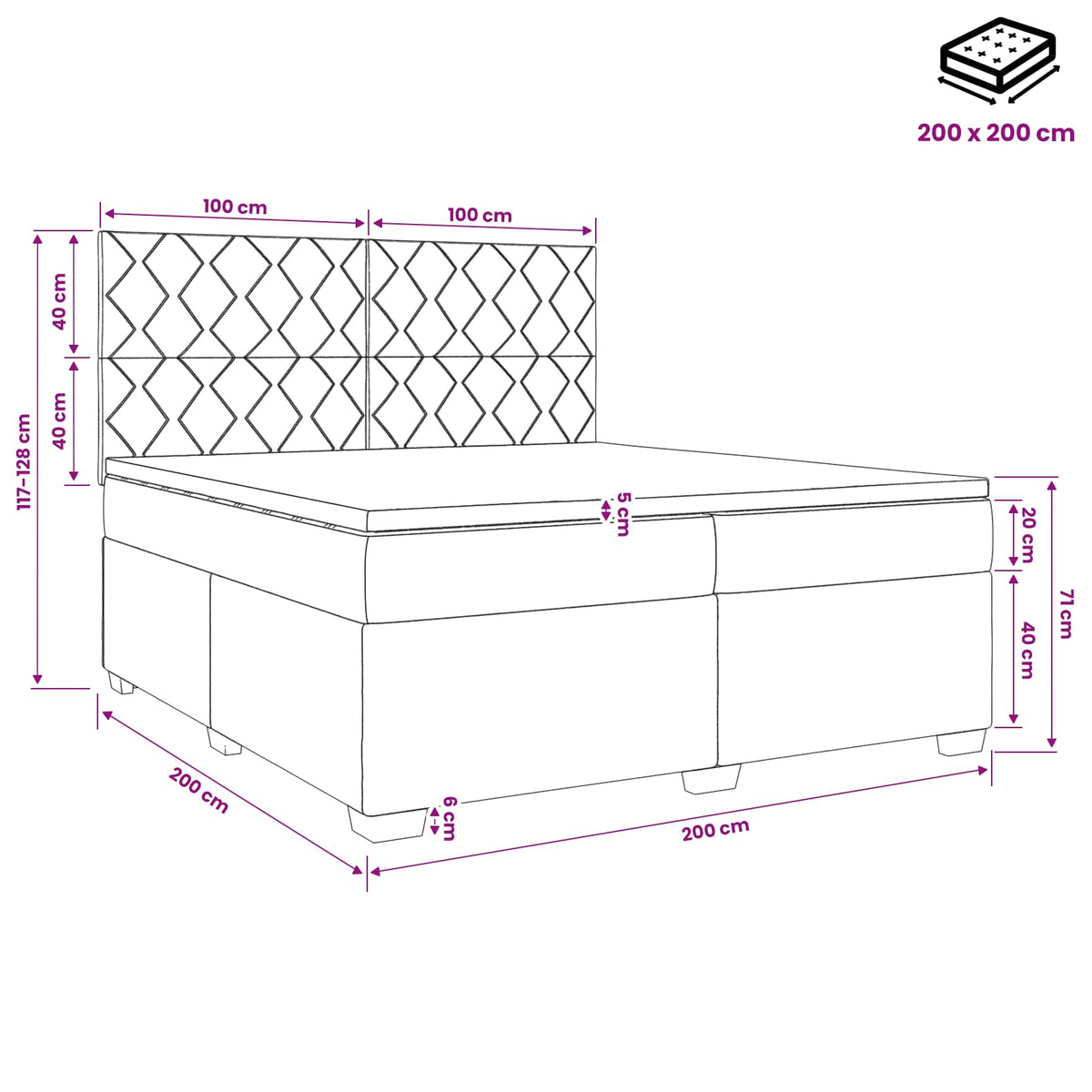 Boxspring krevet s madracem Tamnosiva 200 x 200 cm Baršun