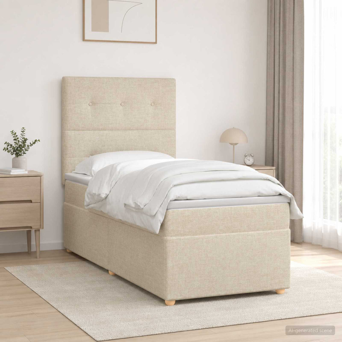 Boxspring krevet s madracem Krem 100 x 200 cm Tkanina