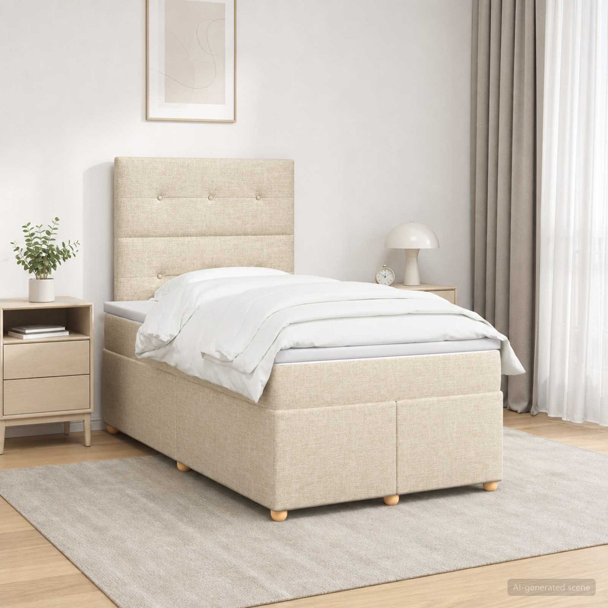 Boxspring krevet s madracem Krem 120 x 190 cm Tkanina