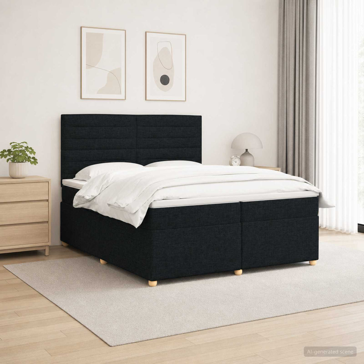 Boxspring krevet s madracem Crna 200 x 200 cm Tkanina