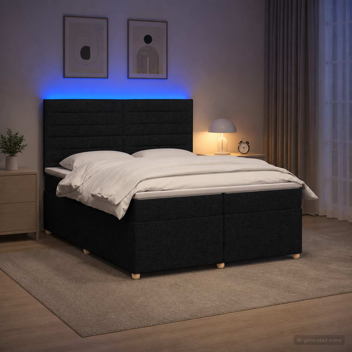 Boxspring krevet s madracem Crna 200 x 200 cm Tkanina