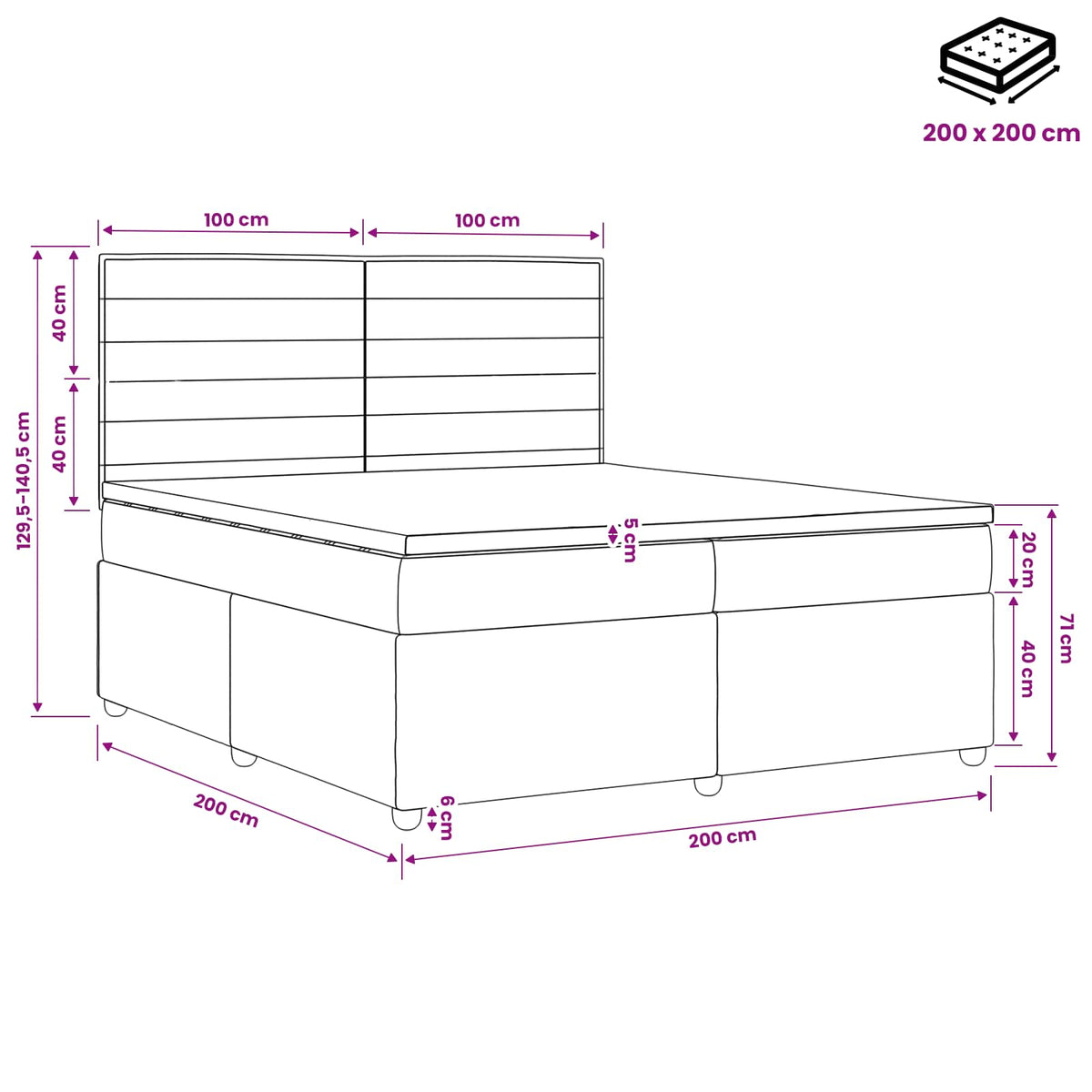 Boxspring krevet s madracem Sivosmeđa 200 x 200 cm Tkanina