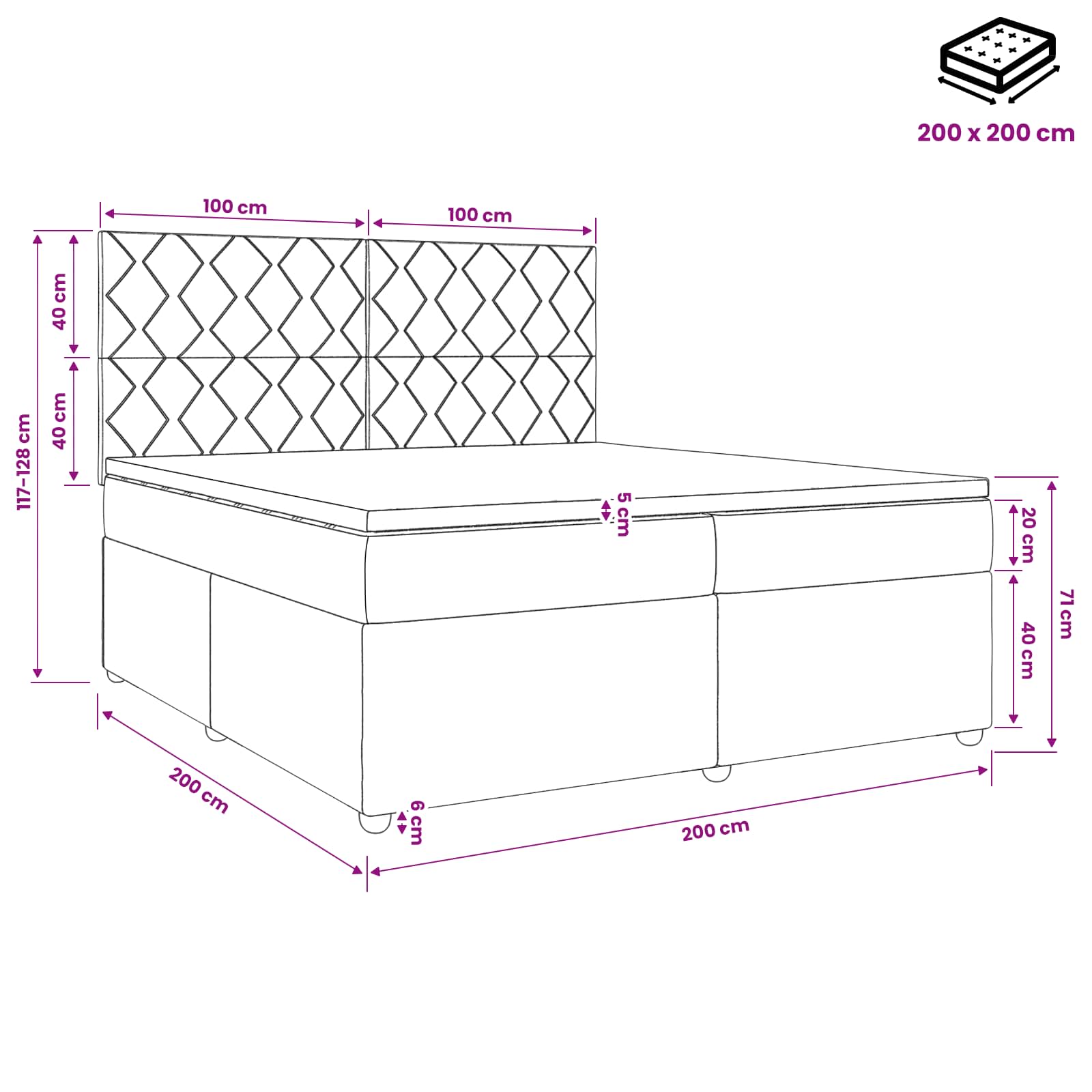 Boxspring krevet s madracem Tamnosiva 200 x 200 cm Tkanina