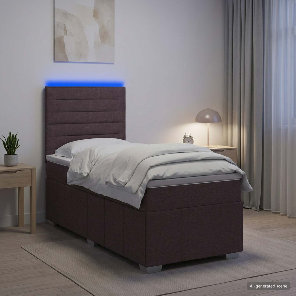 LED okvir za krevet s madracem Tamno smeđa 100 x 200 cm Tkanina