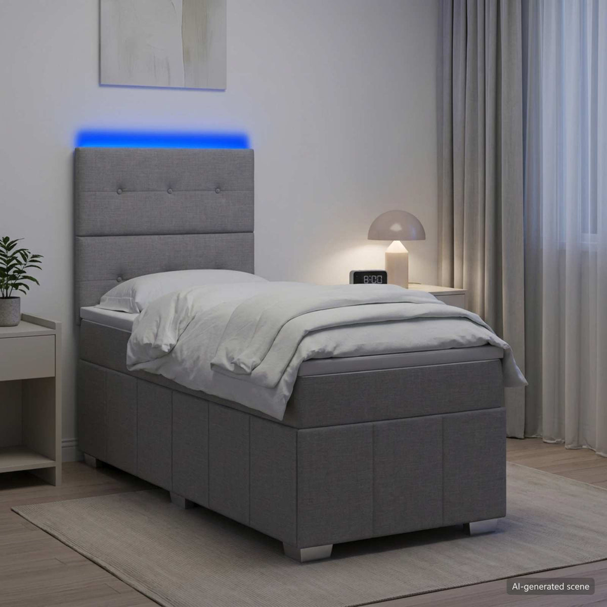 LED okvir za krevet s madracem Svjetlosiva 90 x 200 cm Tkanina