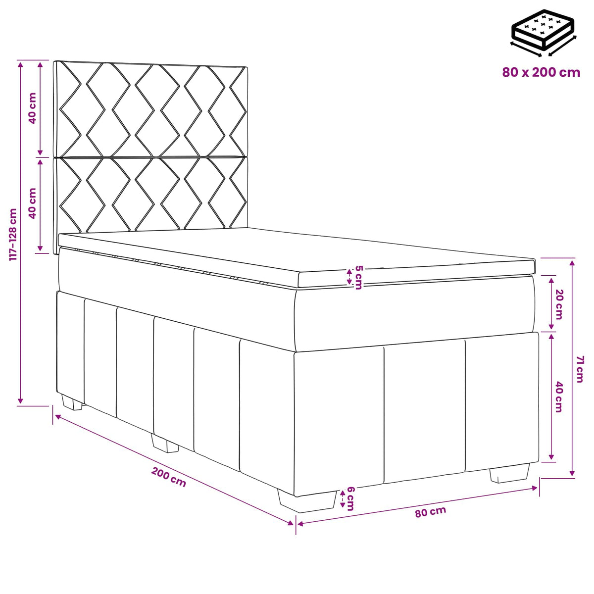 LED okvir za krevet s madracem Svjetlosiva 80 x 200 cm Tkanina