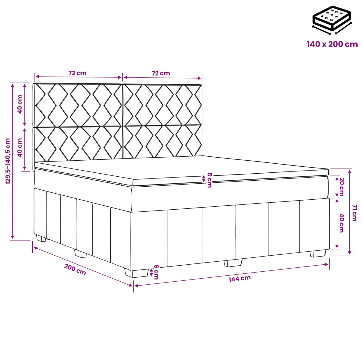 LED okvir za krevet s madracem Krem 140 x 200 cm Tkanina