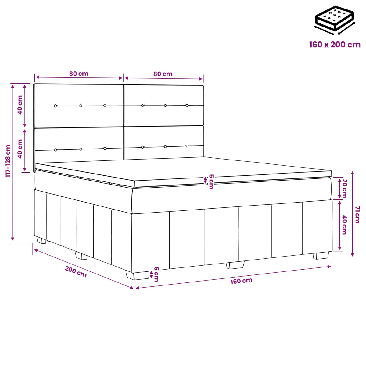 LED okvir za krevet s madracem Plava 160 x 200 cm Tkanina