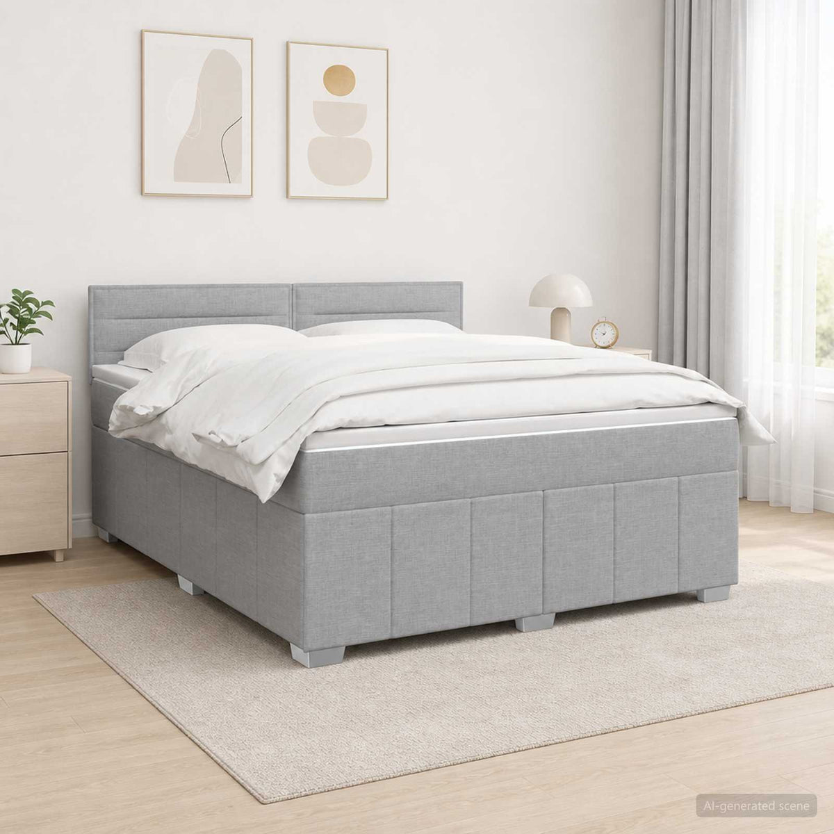 LED okvir za krevet s madracem Svjetlosiva 140 x 200 cm Tkanina