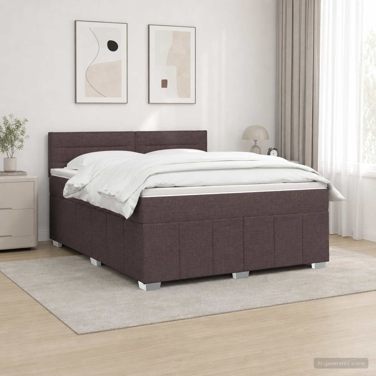 LED okvir za krevet s madracem Tamno smeđa 160 x 200 cm Tkanina