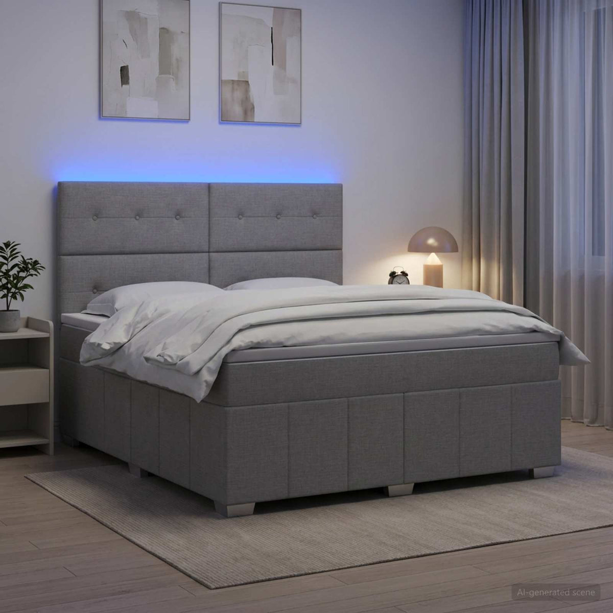 LED okvir za krevet s madracem Svjetlosiva 140 x 200 cm Tkanina