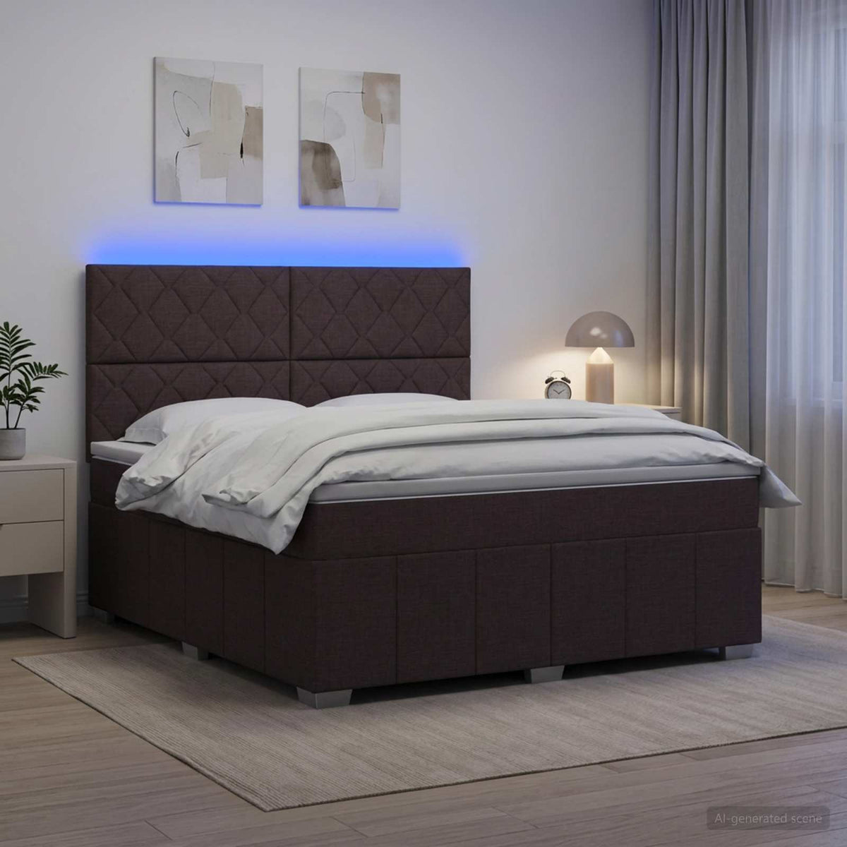 LED okvir za krevet s madracem Tamno smeđa 180 x 200 cm Tkanina