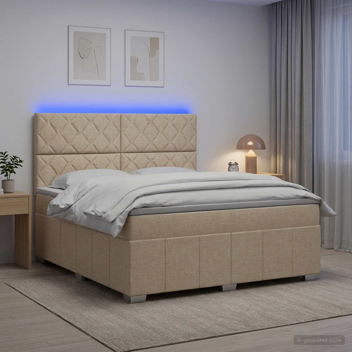 LED okvir za krevet s madracem Krem 140 x 200 cm Tkanina