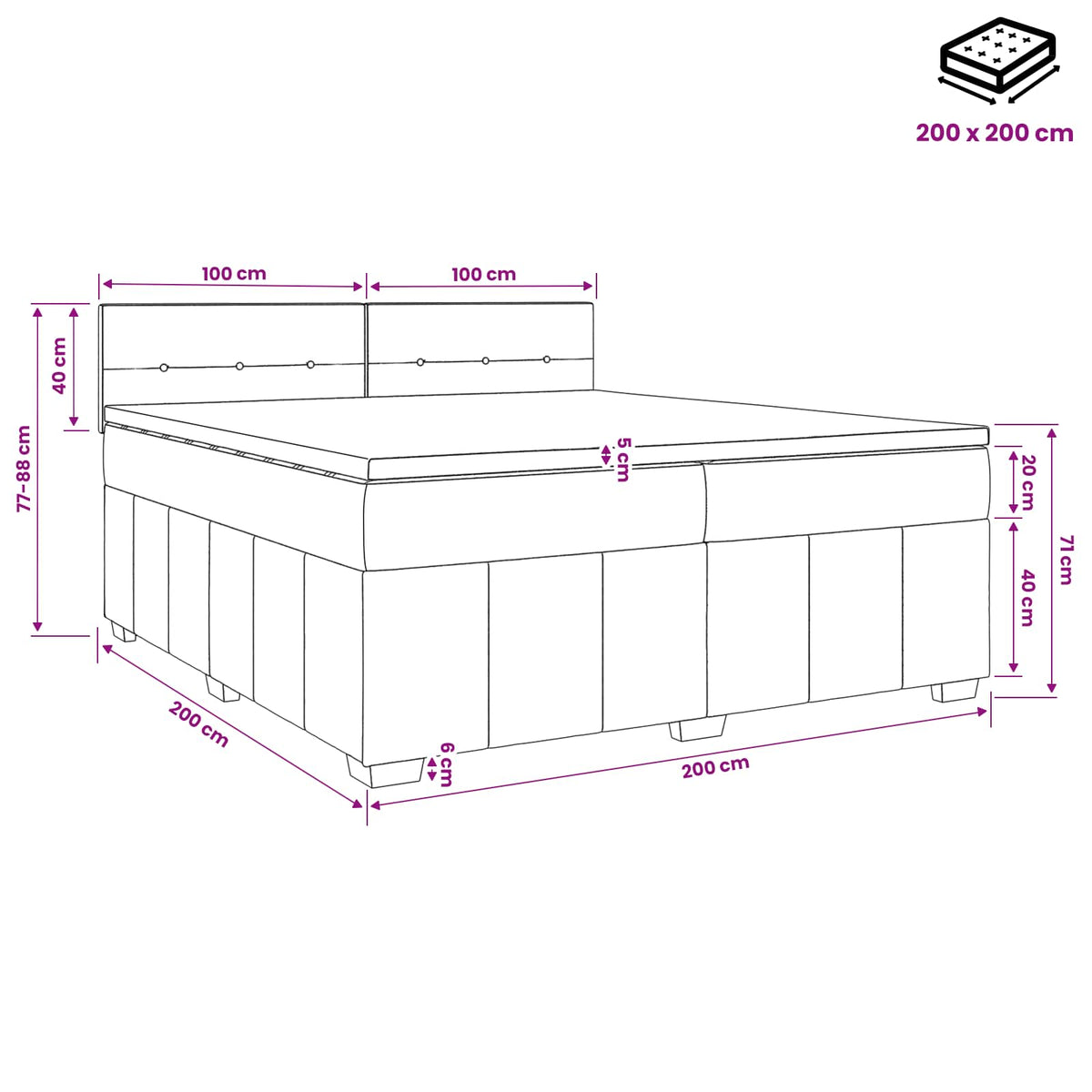 LED okvir za krevet s madracem Svjetlosiva 200 x 200 cm Tkanina